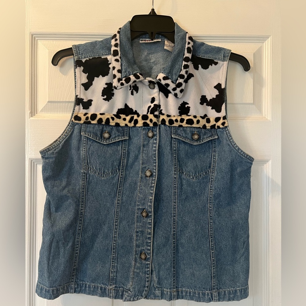 Vintage 80’s 90’s Bill Blass Western Denim Vest with Cow Print